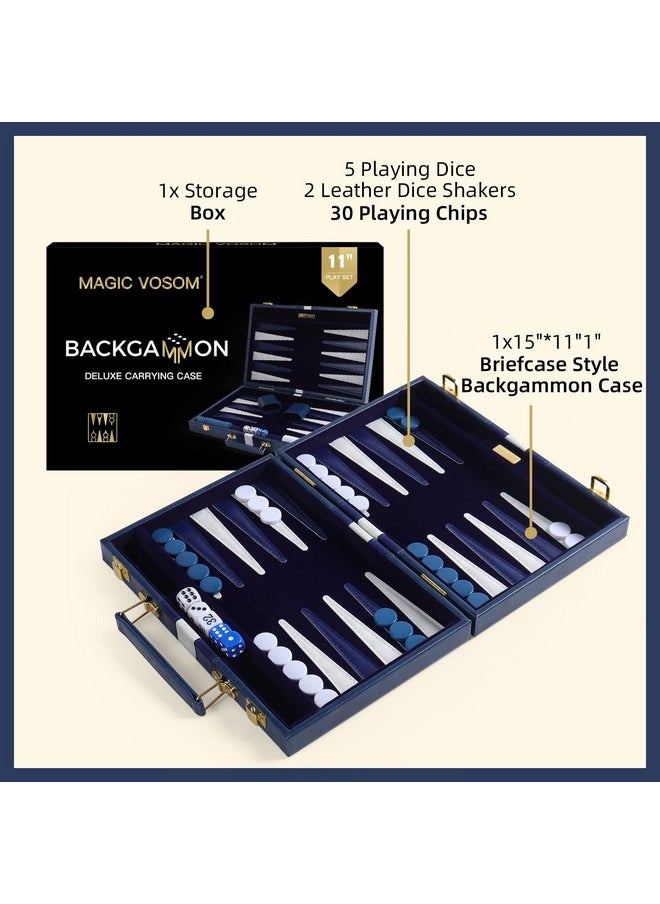 Magic Vosom - Travel Small 11 Inch Backgammon Blue Sets Classic Board Game With Premium Leather Case Portable Travels Strategy Backgammon Game Set For Adults Kids (Blue Small) - Image 1