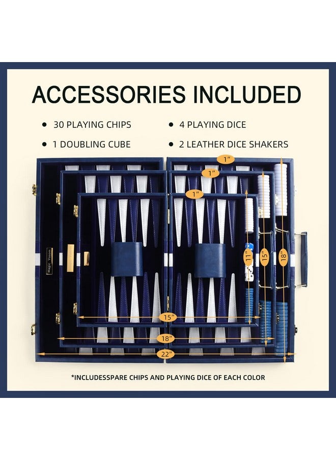 Magic Vosom - Travel Small 11 Inch Backgammon Blue Sets Classic Board Game With Premium Leather Case Portable Travels Strategy Backgammon Game Set For Adults Kids (Blue Small) - Image 1