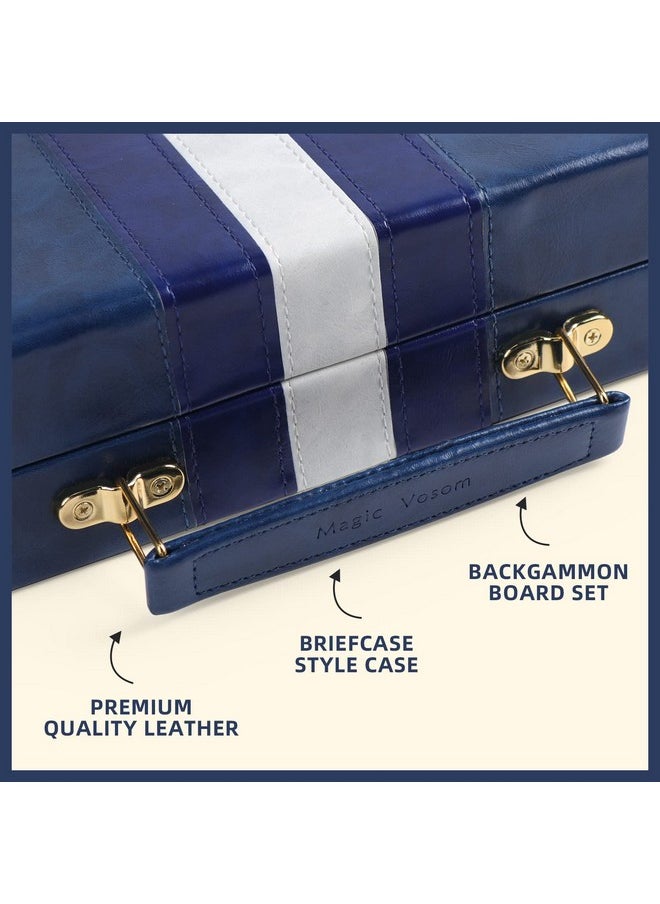 Magic Vosom - Travel Small 11 Inch Backgammon Blue Sets Classic Board Game With Premium Leather Case Portable Travels Strategy Backgammon Game Set For Adults Kids (Blue Small) - Image 1
