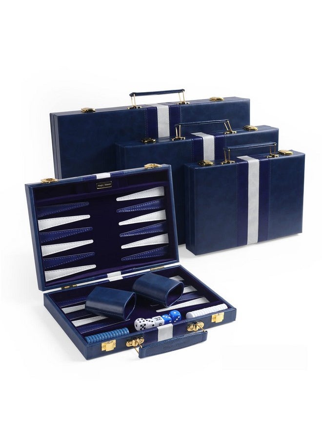 Magic Vosom - Travel Small 11 Inch Backgammon Blue Sets Classic Board Game With Premium Leather Case Portable Travels Strategy Backgammon Game Set For Adults Kids (Blue Small) - Image 1