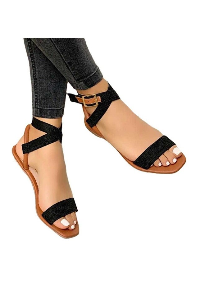 Rup Art Womens Ankle Strappy Flip Flops Flat Gladiator Sandals Summer Beach Ladies Shoes  - Image 1