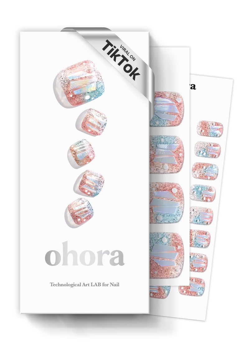 ohora Semi Cured Gel Nail Strips (P Newtro No.1) - Works with UV/LED Lamps, Salon-Quality, Long Lasting, Easy to Apply & Remove - Includes 2 Prep Pads, Nail File & Wooden Stick - Image 1