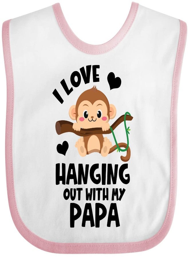 inktastic Monkey I Love Hanging Out with My Papa Baby Bib White and Pink 3e96b - Image 1