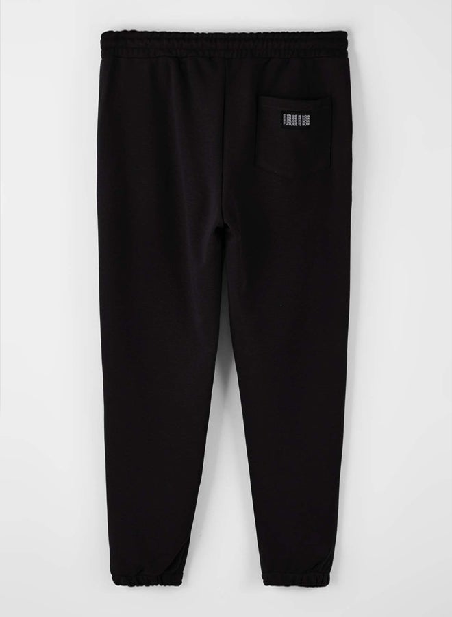 trendyol Black Regular/Normal Cut Pocket Top Label Detail Rubber Leg Track Suit - Image 4