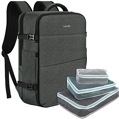 Lubardy Travel Backpack for Men Women 17 Inch Flight Approved Carry on Backpack Waterproof Large 40L Luggage Daypack Business College Weekender Overnight Laptop Backpack with 3 Packing Cubes, Grey - Image 1