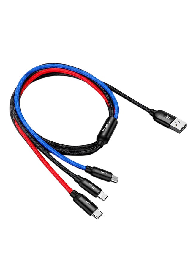 بيسوس كابل شحن ومزامنة بيانات 3 في 1 بمنفذ USB أسود / أحمر / أزرق - Image 1