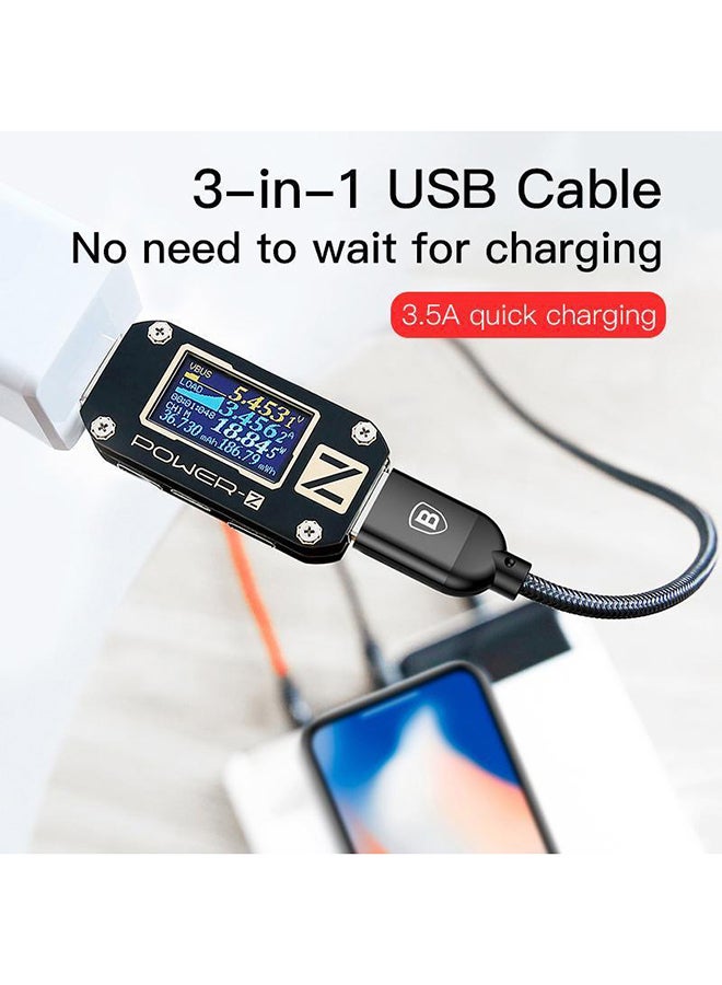 بيسوس كابل شحن ومزامنة بيانات 3 في 1 بمنفذ USB أسود / أحمر / أزرق - Image 5