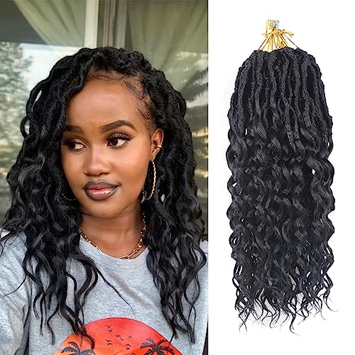 Lianzi Deep Faux Locs Crochet Hair 14 Inch 8 Packs Goddess Locs Crochet Braids Soft Faux Crochet Braids with Curly Ends Pre Looped Deep Wavy Crochet Hair for Black Women 14 Inch 1B - Image 1