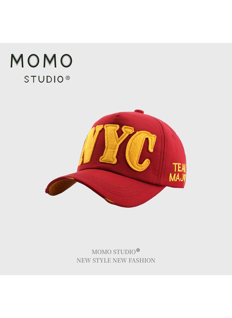 Generic Spring Fall Embroidered Cap Vintage Sun Protection Red 