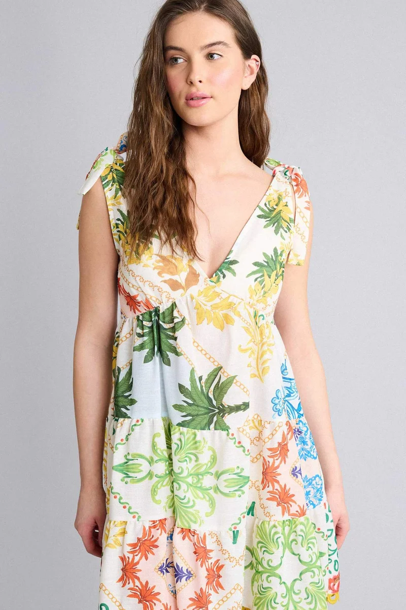 ديفاكتو Afra x DeFacto Regular Fit Tropical Patterned Dress