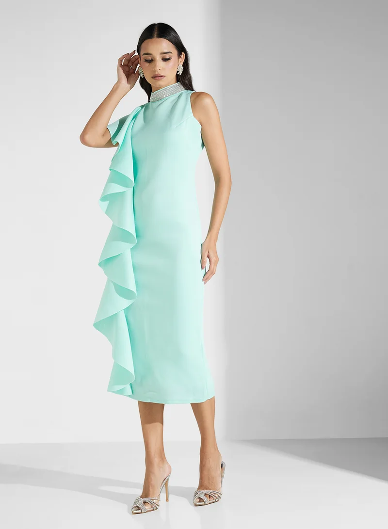 Golden Apple Ruffled Bodice Midi Dress