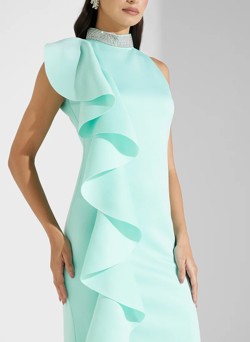 Golden Apple Ruffled Bodice Midi Dress