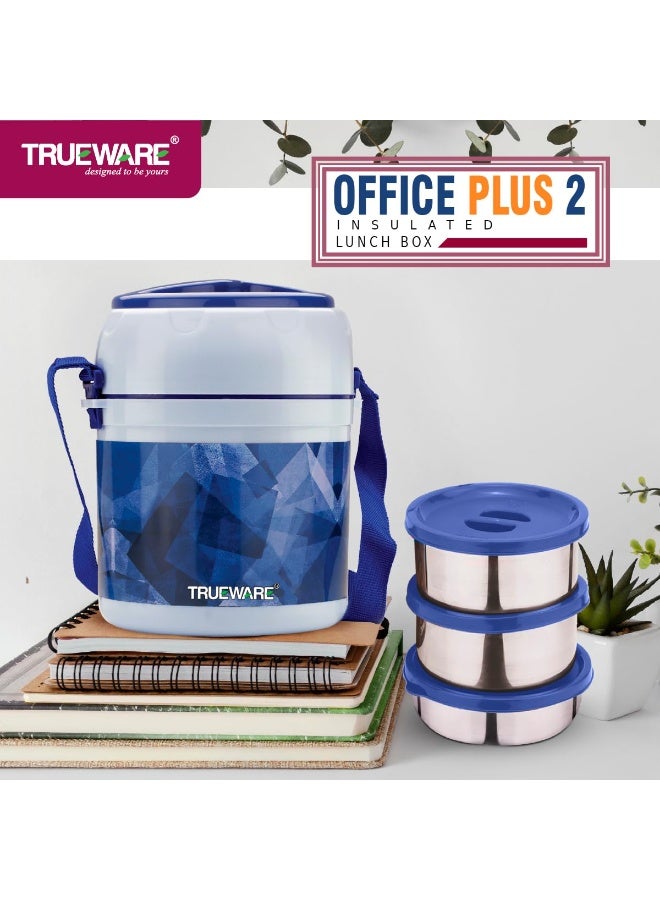 TRUEWARE Office Plus 2 Lunch Box with 3 Stainless Steel Container,300ml X2 , 200Ml X 1 Blue | PU Insulated | Lunch Box |Tiffin |Hot lunch box| Leak Proof |Easy to Carry | Hot & Cold Food Grade| BPA Free | Stainless Steel Dabbi | Office | Outdoors | For Men, Women, and Kids - Image 3