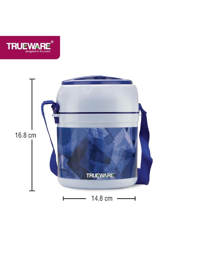 TRUEWARE Office Plus 2 Lunch Box with 3 Stainless Steel Container,300ml X2 , 200Ml X 1 Blue | PU Insulated | Lunch Box |Tiffin |Hot lunch box| Leak Proof |Easy to Carry | Hot & Cold Food Grade| BPA Free | Stainless Steel Dabbi | Office | Outdoors | For Men, Women, and Kids - Image 2