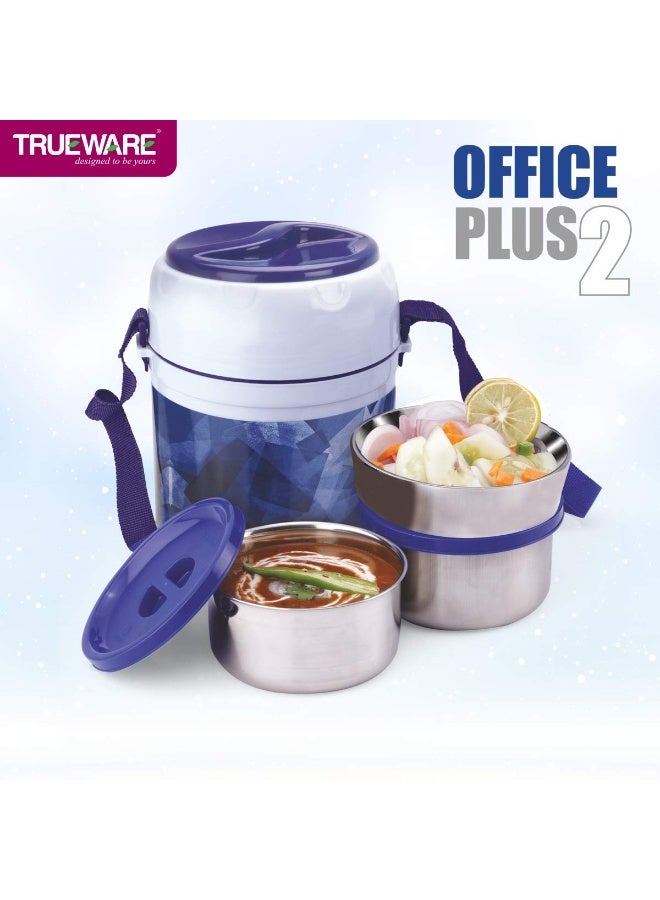 TRUEWARE Office Plus 2 Lunch Box with 3 Stainless Steel Container,300ml X2 , 200Ml X 1 Blue | PU Insulated | Lunch Box |Tiffin |Hot lunch box| Leak Proof |Easy to Carry | Hot & Cold Food Grade| BPA Free | Stainless Steel Dabbi | Office | Outdoors | For Men, Women, and Kids - Image 4