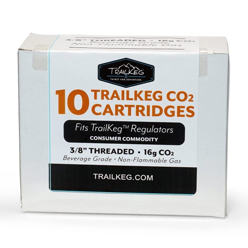 خراطيش Trailkeg Co2 من درجة الطعام والمشروبات من درجة ثاني أكسيد الكربون غير المشحمة ملحق توزيع ثاني أكسيد الكربون للكوكتيلات Seltzers المزارعين الكربونيين والبراميل الصغيرة 16 جرام 16 جرام 10 عبوات - Image 1