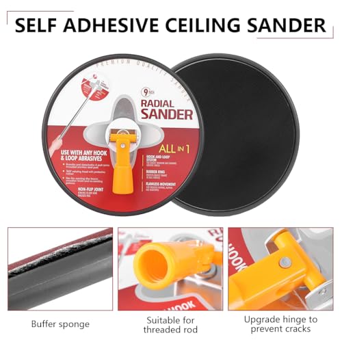 Serplex® 49-Inch Ceiling Sander Stainless Steel Long Rod Swivel Drywall Sanding Disc, 5 Replacement Adhesive Polishing Pads, Drywall Pole Sander Manual Wall Grinder for Wall, Ceiling - Image 3