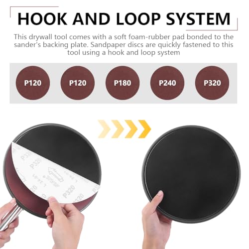 Serplex® 49-Inch Ceiling Sander Stainless Steel Long Rod Swivel Drywall Sanding Disc, 5 Replacement Adhesive Polishing Pads, Drywall Pole Sander Manual Wall Grinder for Wall, Ceiling - Image 4