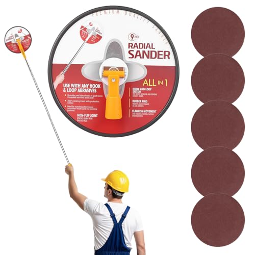 Serplex® 49-Inch Ceiling Sander Stainless Steel Long Rod Swivel Drywall Sanding Disc, 5 Replacement Adhesive Polishing Pads, Drywall Pole Sander Manual Wall Grinder for Wall, Ceiling - Image 1