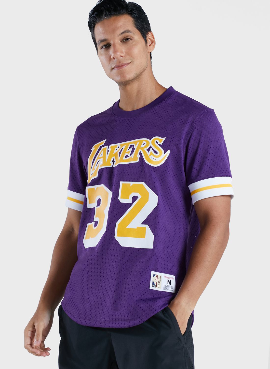 Men's Mitchell & Ness Magic Johnson Purple Los Angeles Lakers Mesh T-Shirt