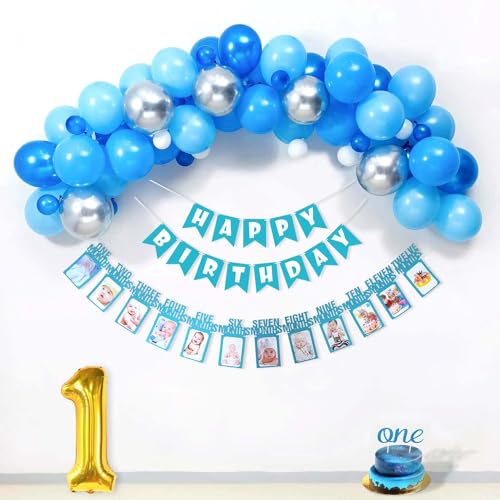 SpecialYou.in 1St Birthday Decoration Items For Boys Includes Metallic Blue, Pastel Blue, White & Silver Chrome Balloons With Monthly & 1 No. Foil Balloon For Birthday Decor- 60 Pcs - Image 4