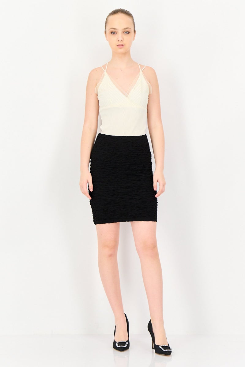 promod Women Textured Mini Skirt, Black - Image 3