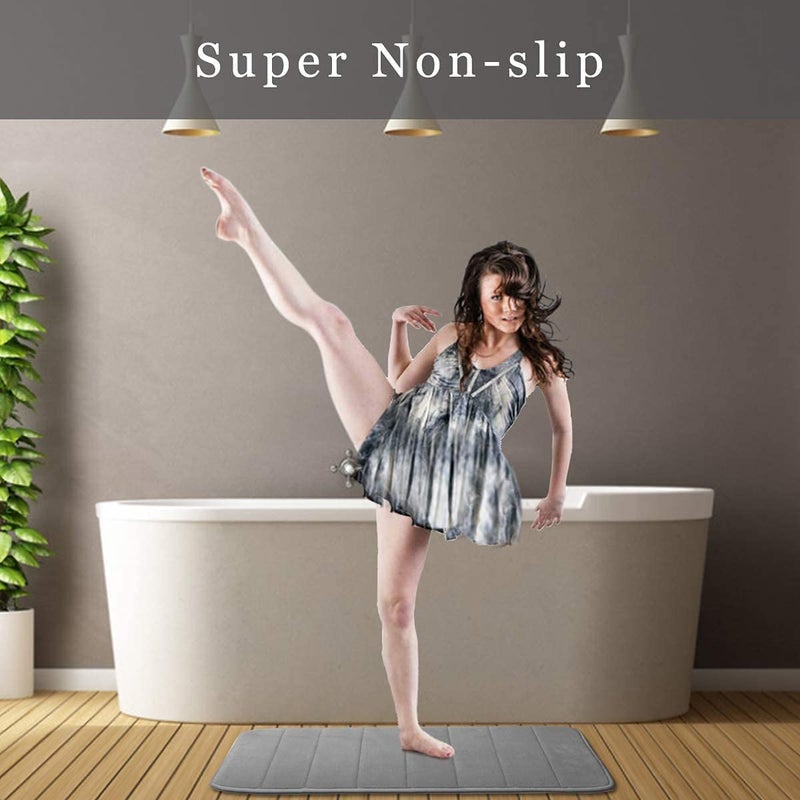 MATSON Memory Foam Bathroom Door Mat 50 cm X 80 cm Coral Velvet Super NonSlip Rapid Water Absorption Soft and Comfortable Easier to Dry Machine Wash Bathroom Mat Gray - Image 3