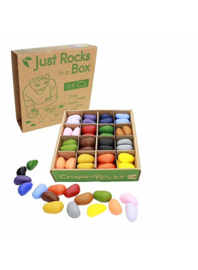 Crayon rocks - Non-Toxic soya crayons for kids [pencil grip stimulating] - "just Rocks" (64) durable ecological wax crayons in 16 washable colours in kraft paper box - drawing on paper and fabric - Image 1
