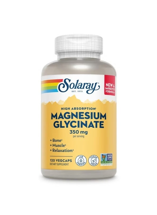 Solaray High Absorption Magnesium Glycinate, 350 mg, 120 VegCaps  - Image 1