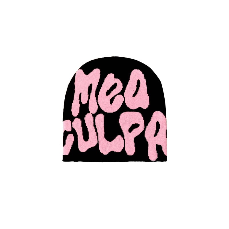 QCWN Y2K Beanie Mea Culpa Knit Hat Cross Graphics Pattern Winter Fashion Beanie for Men & Women Grunge Streetwear Winter Warm Cap - Punk Dark Aesthetics Accessories - Image 1