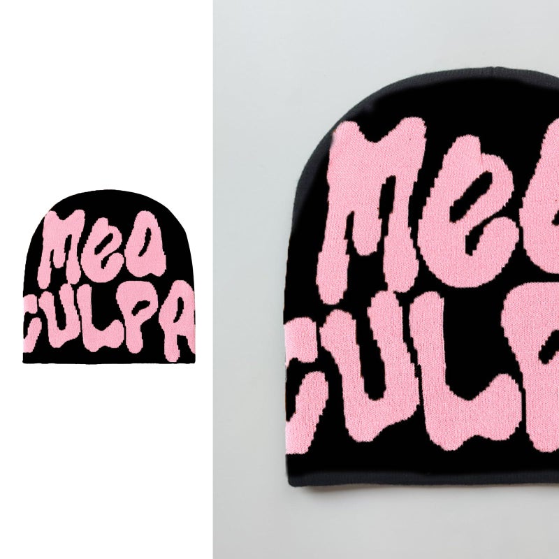 QCWN Y2K Beanie Mea Culpa Knit Hat Cross Graphics Pattern Winter Fashion Beanie for Men & Women Grunge Streetwear Winter Warm Cap - Punk Dark Aesthetics Accessories - Image 5