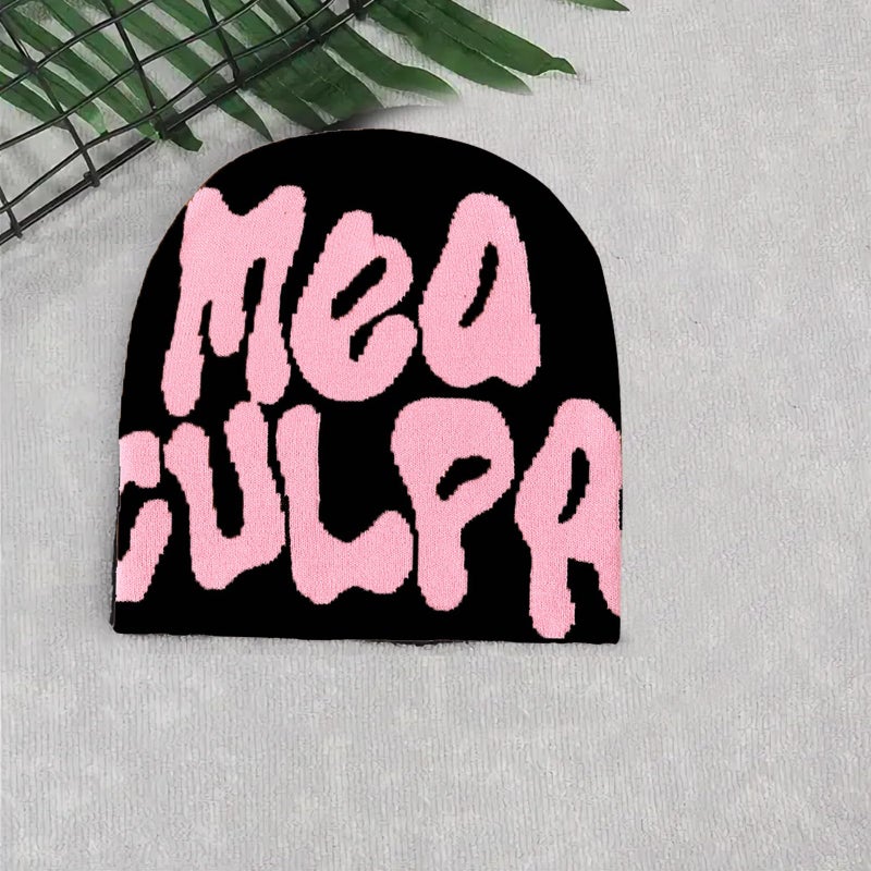 QCWN Y2K Beanie Mea Culpa Knit Hat Cross Graphics Pattern Winter Fashion Beanie for Men & Women Grunge Streetwear Winter Warm Cap - Punk Dark Aesthetics Accessories - Image 3