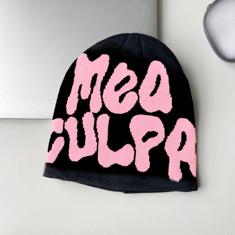 QCWN Y2K Beanie Mea Culpa Knit Hat Cross Graphics Pattern Winter Fashion Beanie for Men & Women Grunge Streetwear Winter Warm Cap - Punk Dark Aesthetics Accessories - Image 4