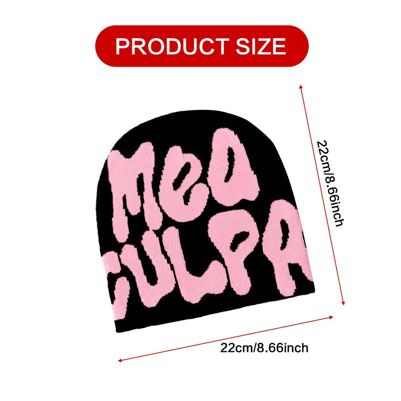 QCWN Y2K Beanie Mea Culpa Knit Hat Cross Graphics Pattern Winter Fashion Beanie for Men & Women Grunge Streetwear Winter Warm Cap - Punk Dark Aesthetics Accessories - Image 2