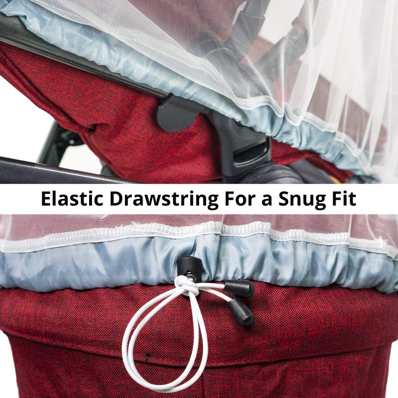 Universal Backpackers Baby Mosquito Net for Stroller, Carrier & Bassinet â€“ Elastic Drawstring for Snug Fit Netting - Infant Bug Net for Jogger, Car Seat & Pack N Play â€“ 1000 Mesh Toddler Canopy & Gift Packaging - Image 2