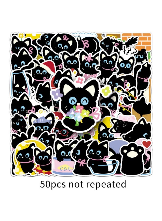 NIBEMINENT 50 Pcs Cartoon Black Cat Deco Kit Waterproof Stickers, High Definition Printing Bright Colors, Suitable for Laptop Skateboard Luggage Water Bottle Guitar DIY - Image 1