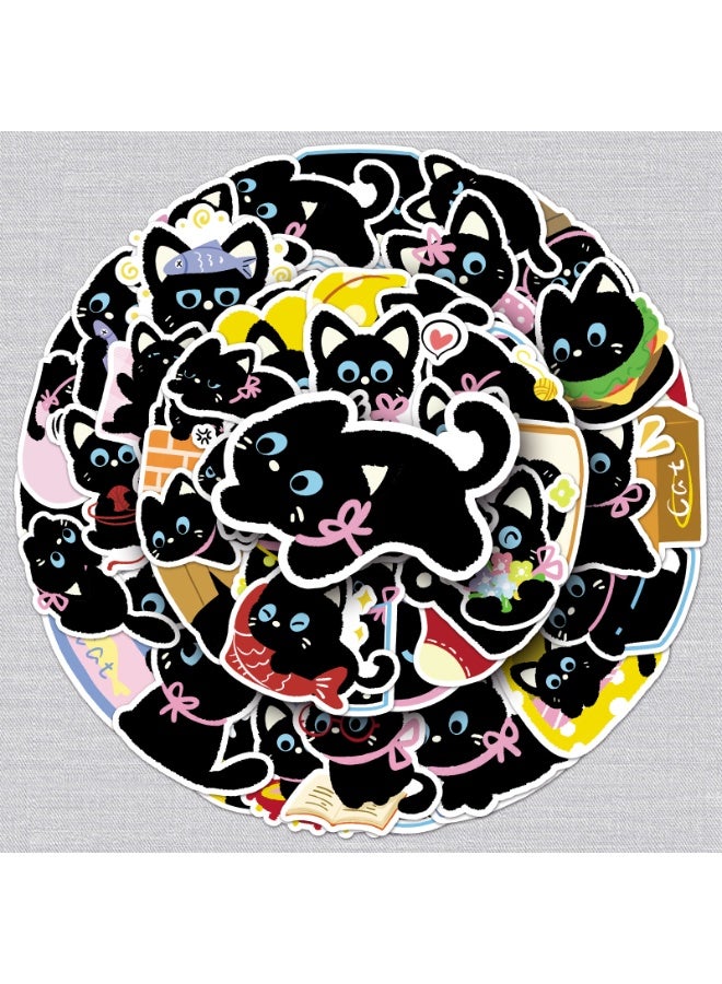 NIBEMINENT 50 Pcs Cartoon Black Cat Deco Kit Waterproof Stickers, High Definition Printing Bright Colors, Suitable for Laptop Skateboard Luggage Water Bottle Guitar DIY - Image 2