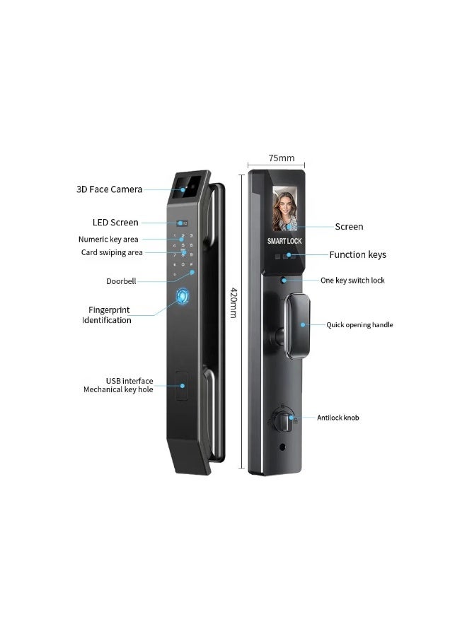 3D Face Recognition Smart Door Lock with Fingerprint, Password, Camera, WiFi App Control, and Automatic Aluminum Alloy Lock System - Image 5