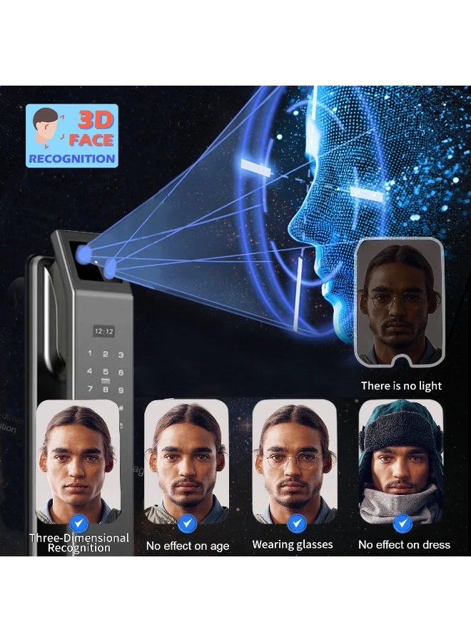 3D Face Recognition Smart Door Lock with Fingerprint, Password, Camera, WiFi App Control, and Automatic Aluminum Alloy Lock System - Image 2