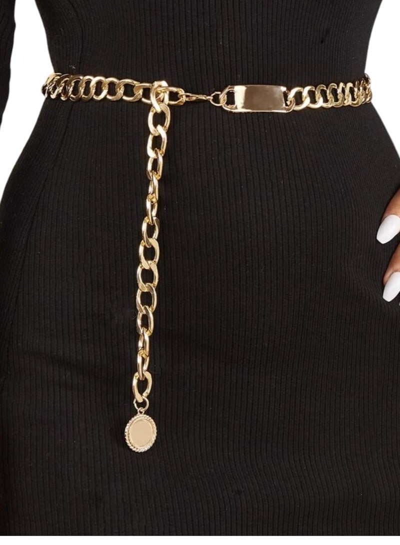 YUCCA Women's Elegant Wave Circle Pendant Necklace Belt One Piece Classic Waist Belt for Casual Daily Use - Image 1