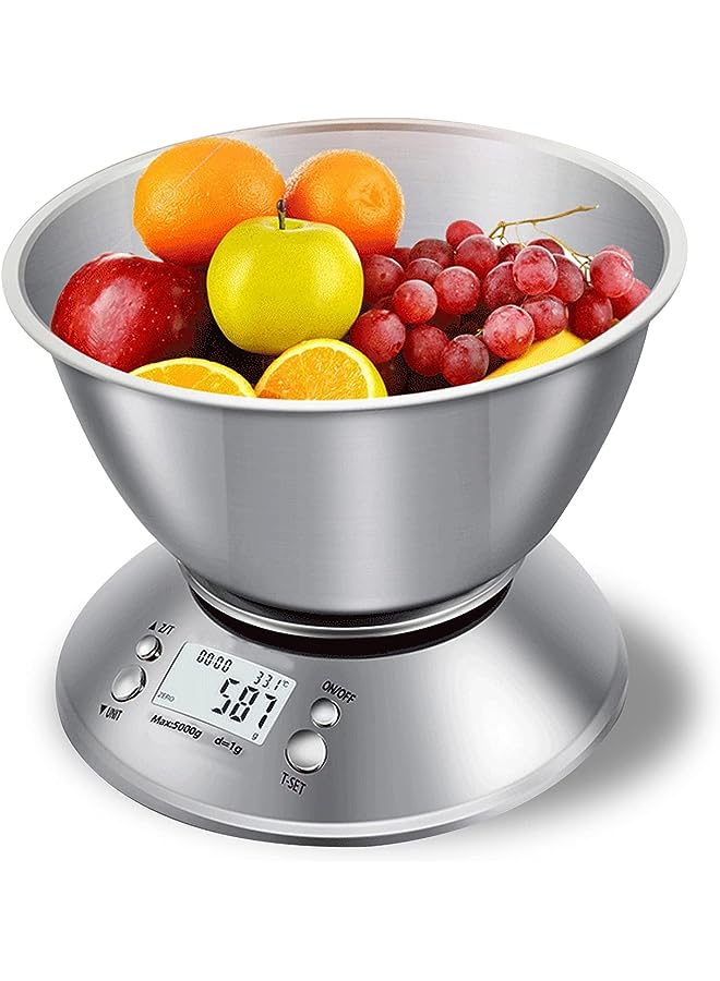 Beauenty Gram Scale, Food Kitchen Scale with Bowl,Digital Ounces and Grams for Cooking,Timer and Temperature Sensor,Stainless Steel (Style 1) - Image 1