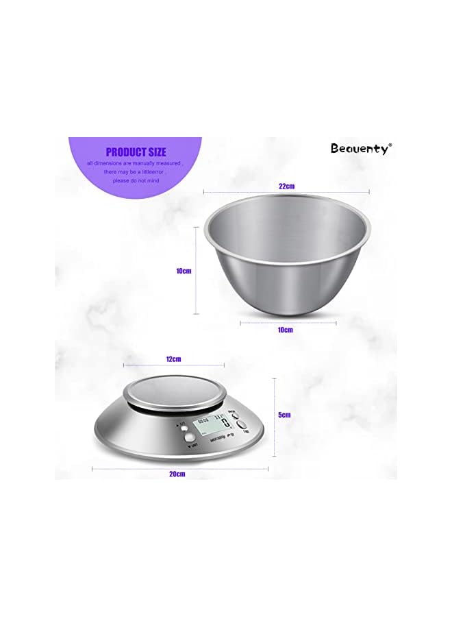 Beauenty Gram Scale, Food Kitchen Scale with Bowl,Digital Ounces and Grams for Cooking,Timer and Temperature Sensor,Stainless Steel (Style 1) - Image 2