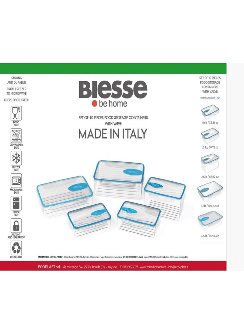 Biesse Set 5 Pcs Plastic Rectangular Food Storage and Preserving - Image 1