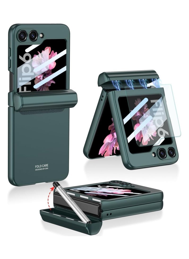 general Compatible Samsung Galaxy Z Flip 6 Case with Pen,Slim PC All-Inclusive Shockproof Cover with Magnetic Hinge Protection + Tempered Glass Screen Protector, case for Z Flip 6 - Image 1