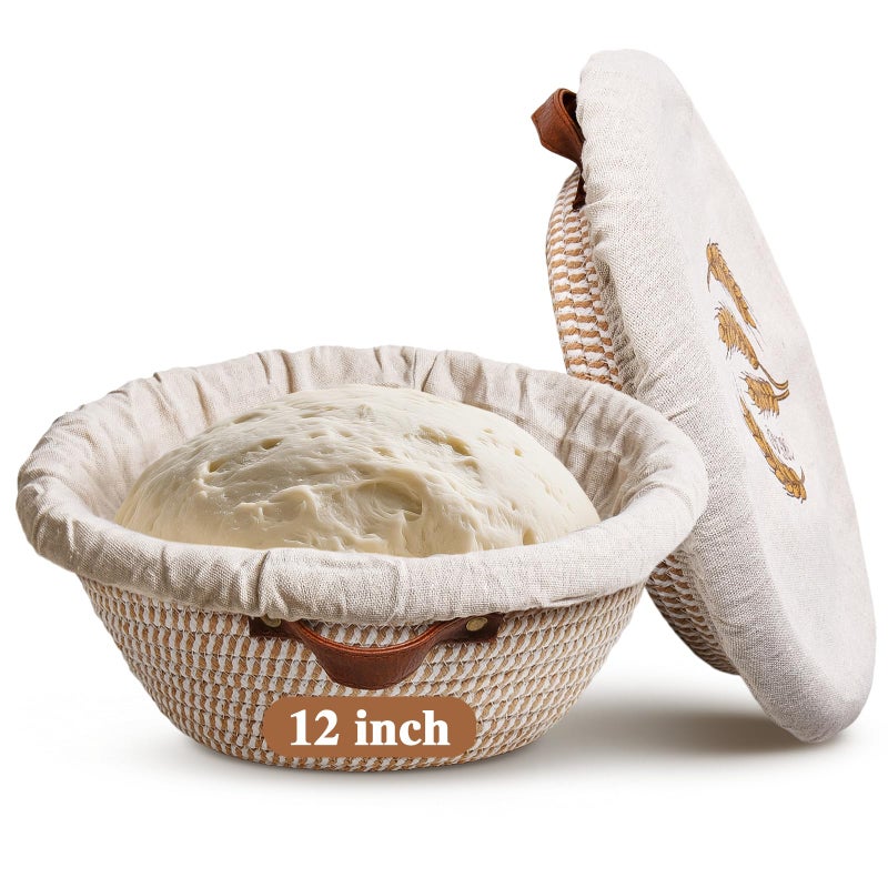 UPwoktem 12 Inch Large Cotton Rope Banneton Bread Proofing Basket Set, 2 Pack Round Sourdough Bread Baking Supplies with Liners & Covers for Artisan Bread Baking - Image 1