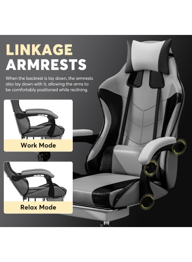 Castlery Gaming Chair, Ergonomic Office Chair with Retractable Footrest, 90-135° Adjustable Recliner, 4D Adjustable Lumbar Support & Headrest, High-Back Computer Desk Chair with Upgraded Mechanism & Silent Rollers for Gaming & Office（Grey） - Image 3