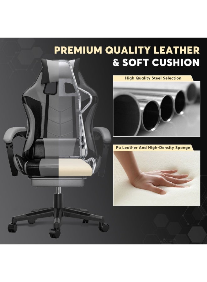 Castlery Gaming Chair, Ergonomic Office Chair with Retractable Footrest, 90-135° Adjustable Recliner, 4D Adjustable Lumbar Support & Headrest, High-Back Computer Desk Chair with Upgraded Mechanism & Silent Rollers for Gaming & Office（Grey） - Image 4