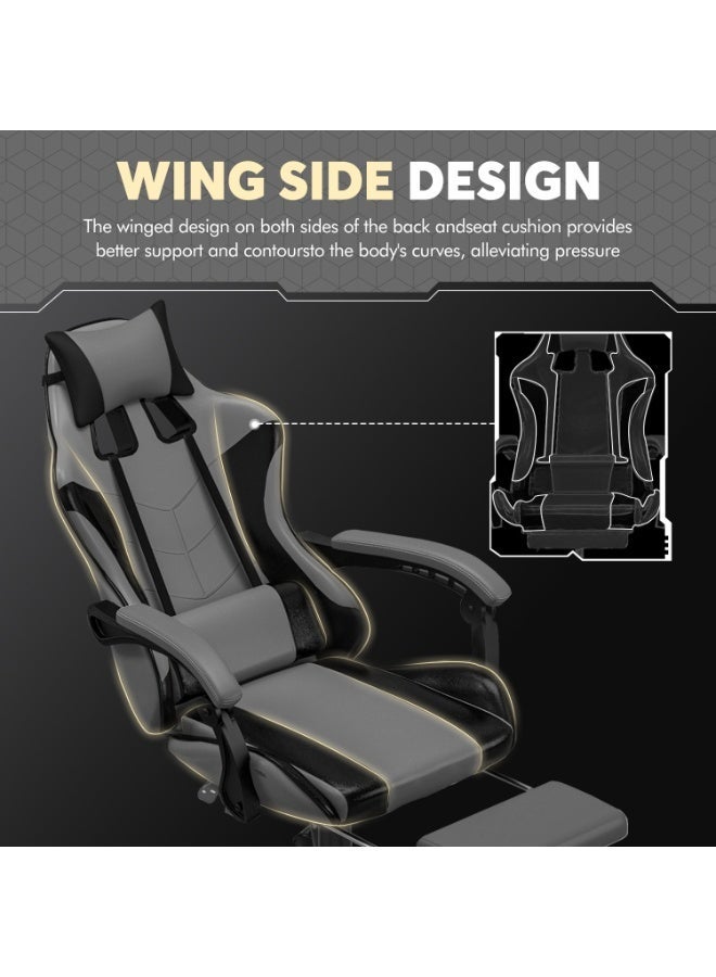 Castlery Gaming Chair, Ergonomic Office Chair with Retractable Footrest, 90-135° Adjustable Recliner, 4D Adjustable Lumbar Support & Headrest, High-Back Computer Desk Chair with Upgraded Mechanism & Silent Rollers for Gaming & Office（Grey） - Image 2