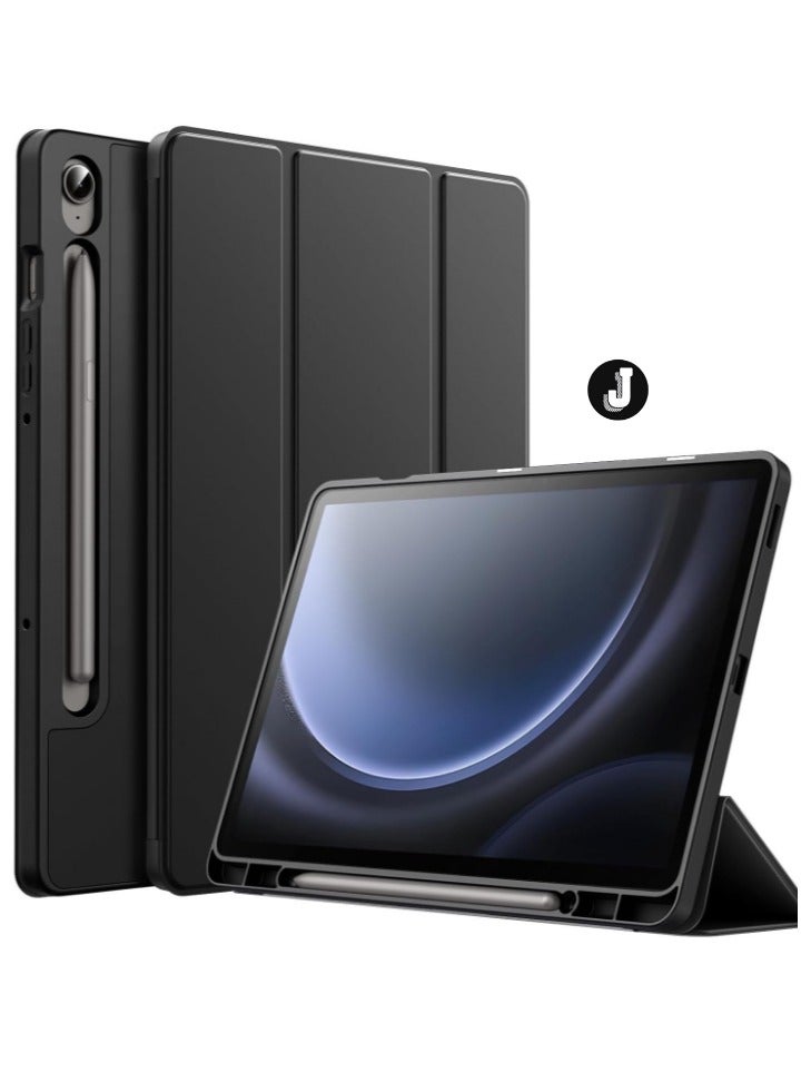 JAJEEK "2024 Case for Samsung Galaxy Tab S9 FE+ / S9 FE Plus 12.4-Inch – Soft TPU Tri-Fold Stand Protective Cover with S Pen Holder, S Pen Charging Support, Auto Wake/Sleep (Black)" - Image 1