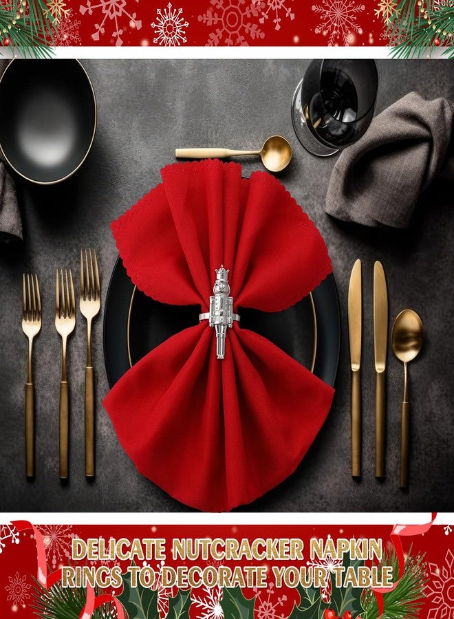 Suttmin Christmas Nutcracker Napkin Rings Set of 12, Silver Soldier Napkin Rings Holiday Metal Napkin Holders for Xmas Table Setting Valentine's Day Dinnerware Wedding Party Vintage Decoration - Image 4
